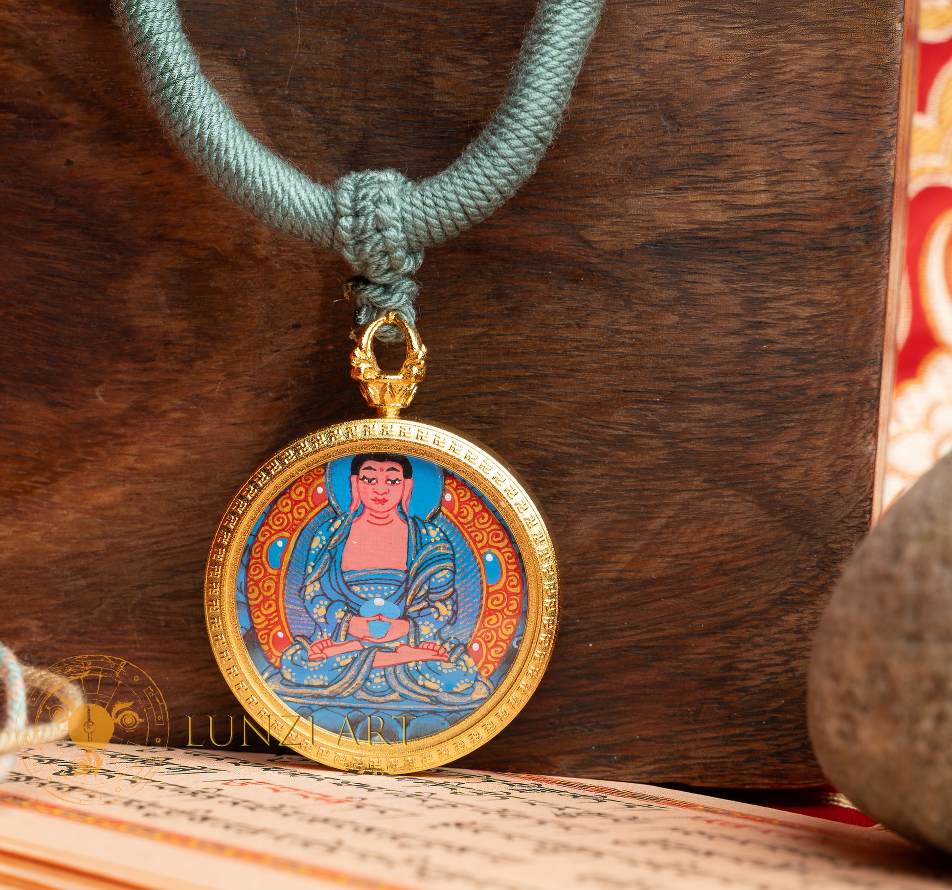 Hand-Painted Amitabha Buddha Locket (Ghau) Thangka - L-A-54