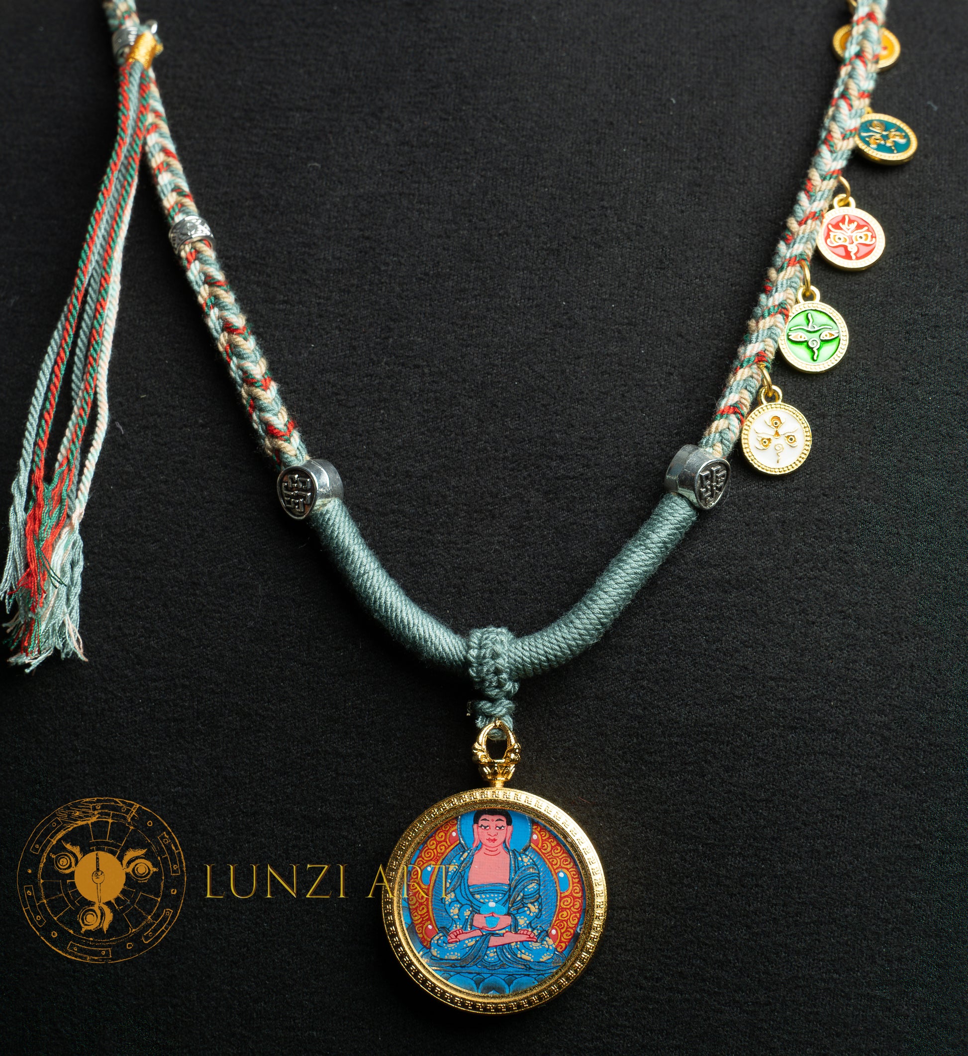 Hand-Painted Amitabha Buddha Locket (Ghau) Thangka - L-A-54
