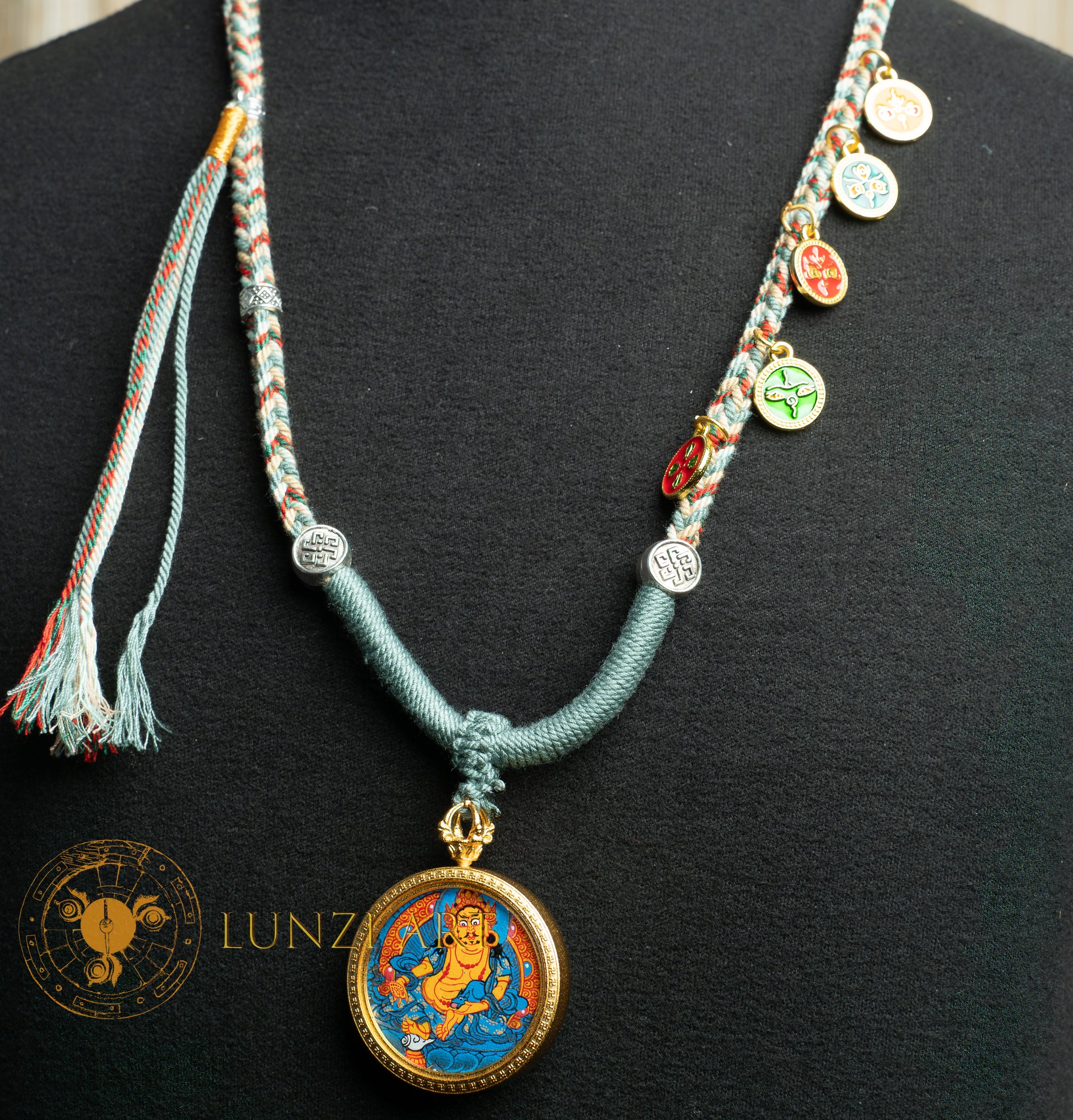 Hand-Painted Yellow Zambala Locket (Ghau) Thangka - L-J-53