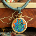 Hand-Painted Green Tara Locket (Ghau) Thangka - L-GT-55