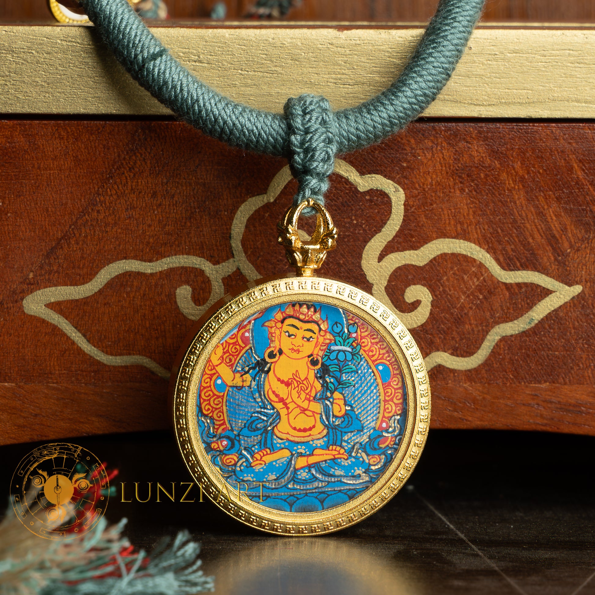 Hand-Painted Manjushri Locket (Ghau) Thangka - L-MJ-52