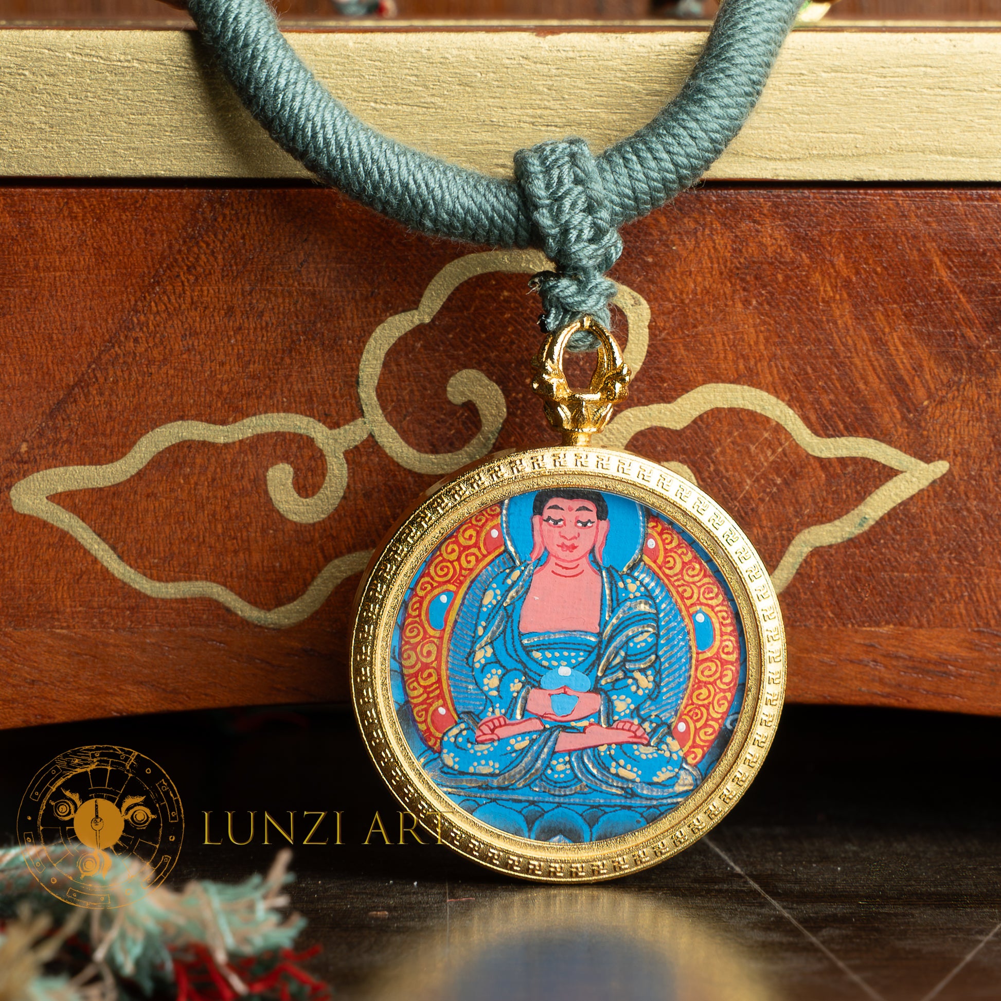 Hand-Painted Amitabha Buddha Locket (Ghau) Thangka - L-A-54