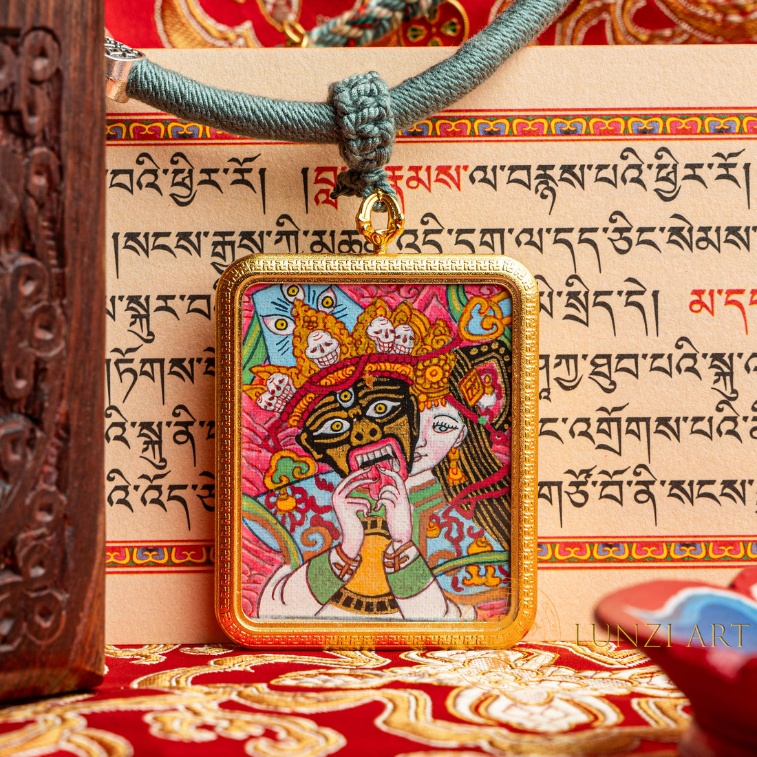 Zachi Lhamo Hand-Painted Thangka Locket | Goddess of Fortune