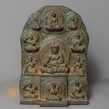 Jambhala Temple Altar | Hand-Carved Wood & Clay Multi-Deity Relief