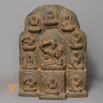 Manjushri Temple Altar | Hand-Carved Wood & Clay Wisdom Relief