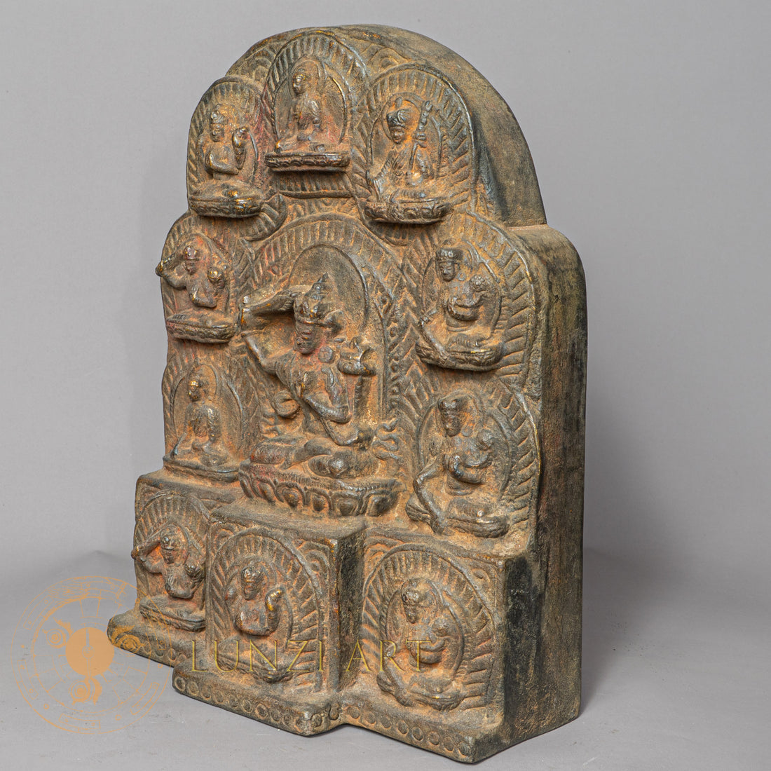 Manjushri Temple Altar | Hand-Carved Wood & Clay Wisdom Relief