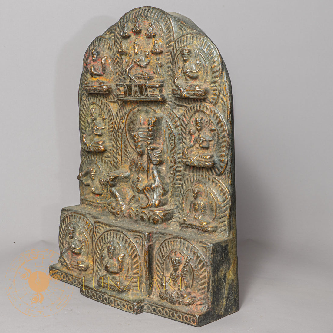 Guru Rinpoche Temple Altar | Hand-Carved Wood & Clay Padmasambhava Relief