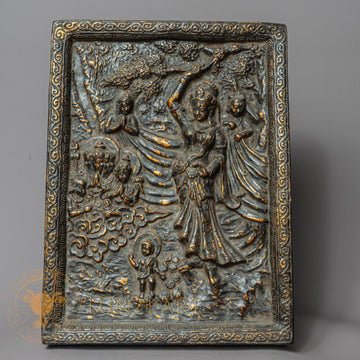 Handcrafted Queen Maya Devi Frame – Antique Style Wood & Clay Relief Panel