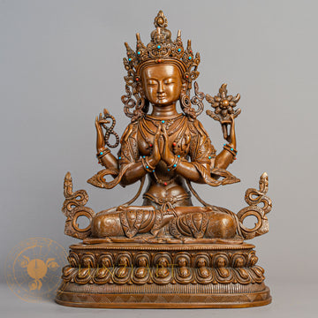 Handcrafted Chenrezig Statue | Copper Oxidized