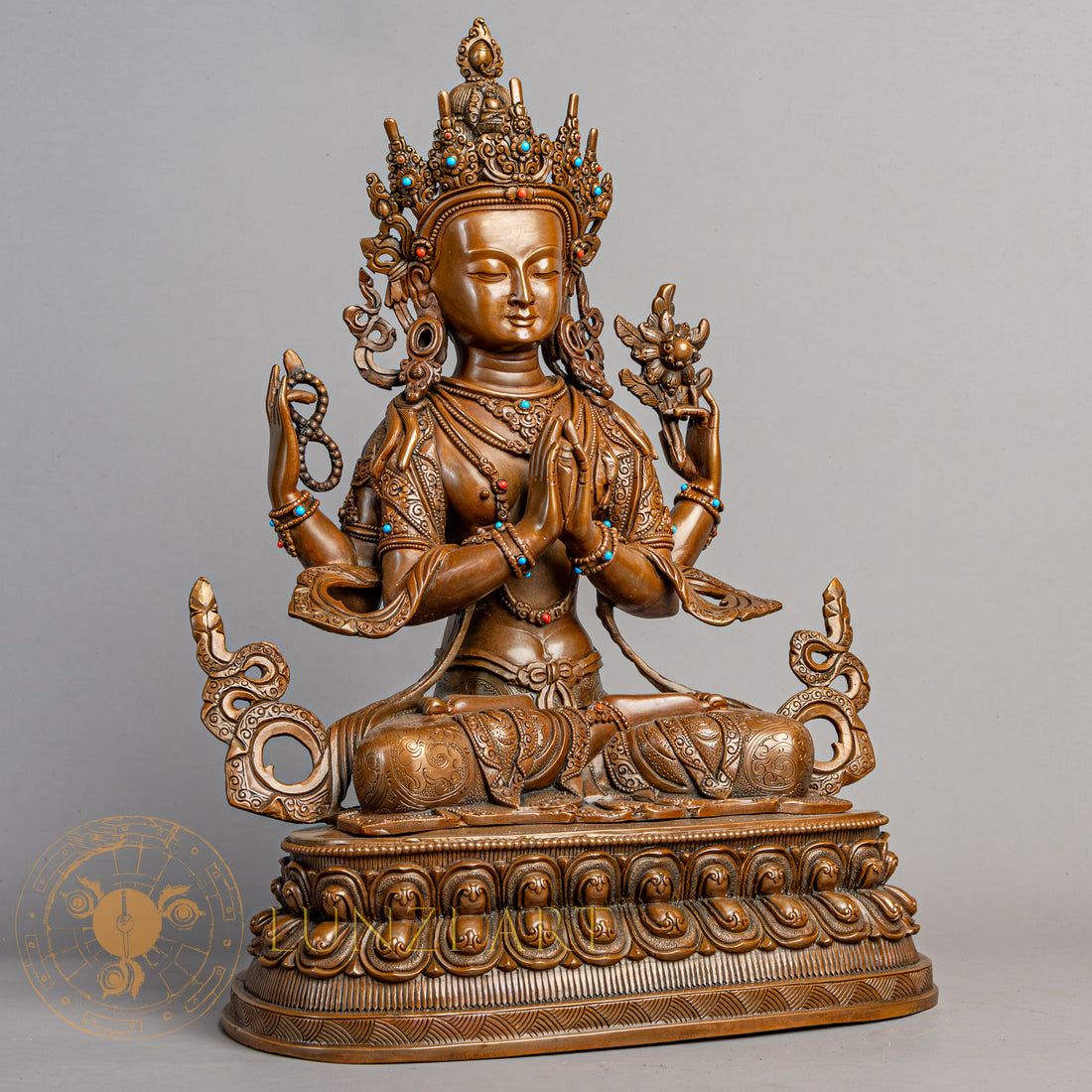 Handcrafted Chenrezig Statue | Copper Oxidized