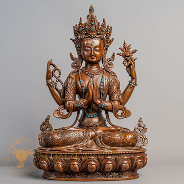 Handcrafted Chenrezig Statue | Copper Oxidized