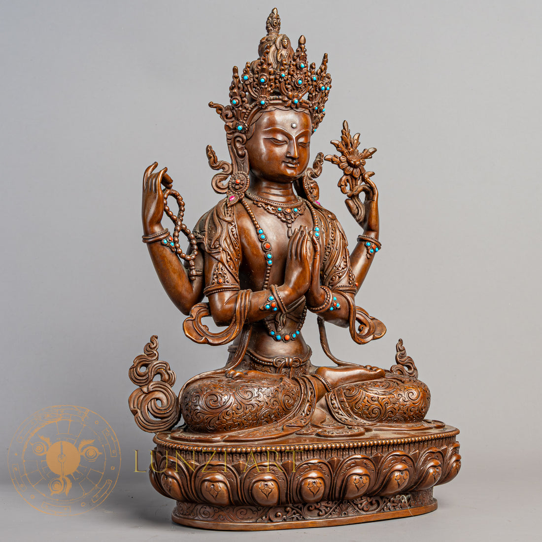 Handcrafted Chenrezig Statue | Copper Oxidized
