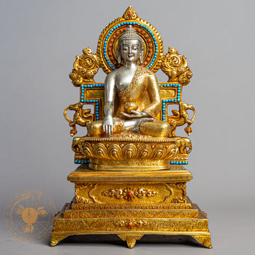 Shakyamuni Buddha Statue | Silver-Plated & Gold-Gilded Copper