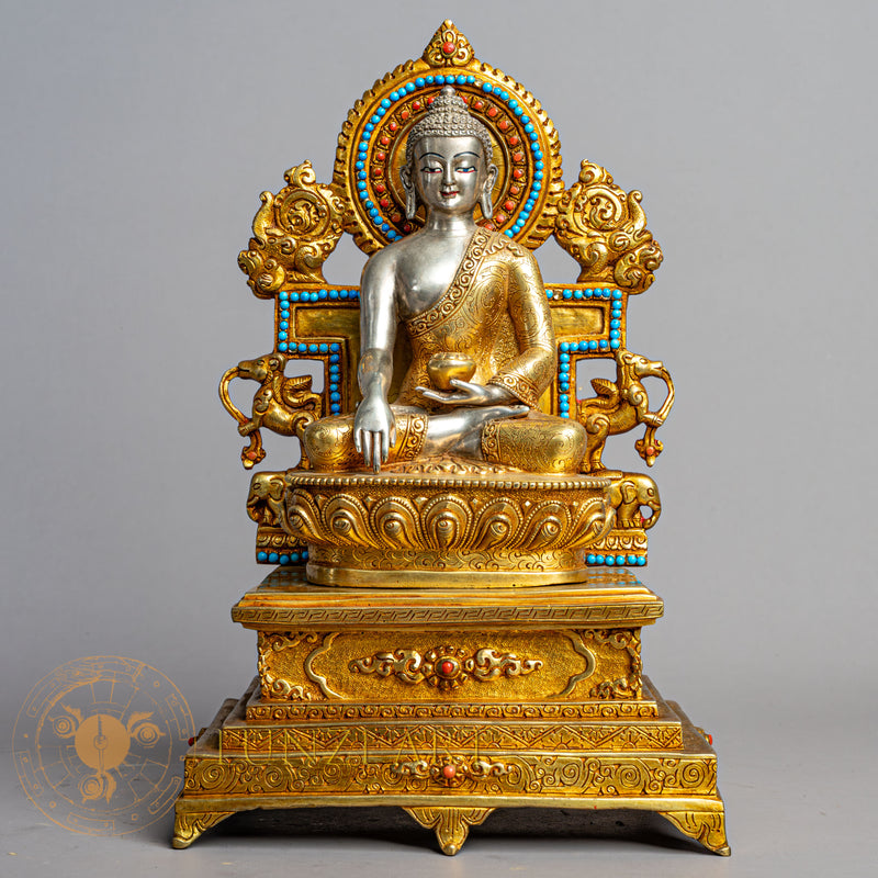 Shakyamuni Buddha Statue | Silver-Plated & Gold-Gilded Copper