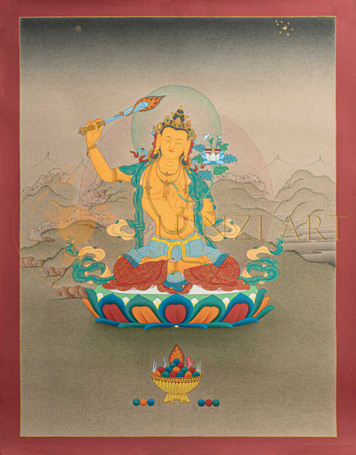 Manjushri Thangka: The Bodhisattva of Transcendent Wisdom