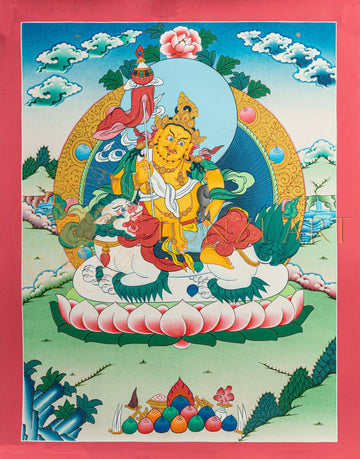 Lion Jambala Thangka: The Lion-Faced Lord of Wealth and Protection