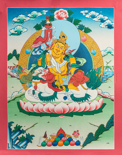Lion Jambala Thangka: The Lion-Faced Lord of Wealth and Protection