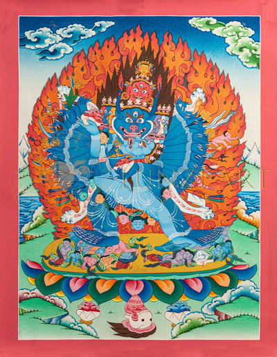 Yamantaka with consort Thangka: The Conqueror of Death in Enlightened Union