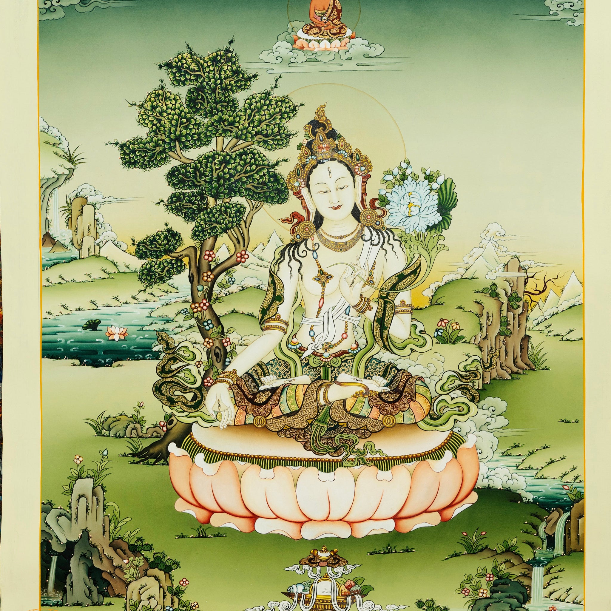 Fine hand-painted White Tara, the goddess of Tibetan Buddhism - Thangka