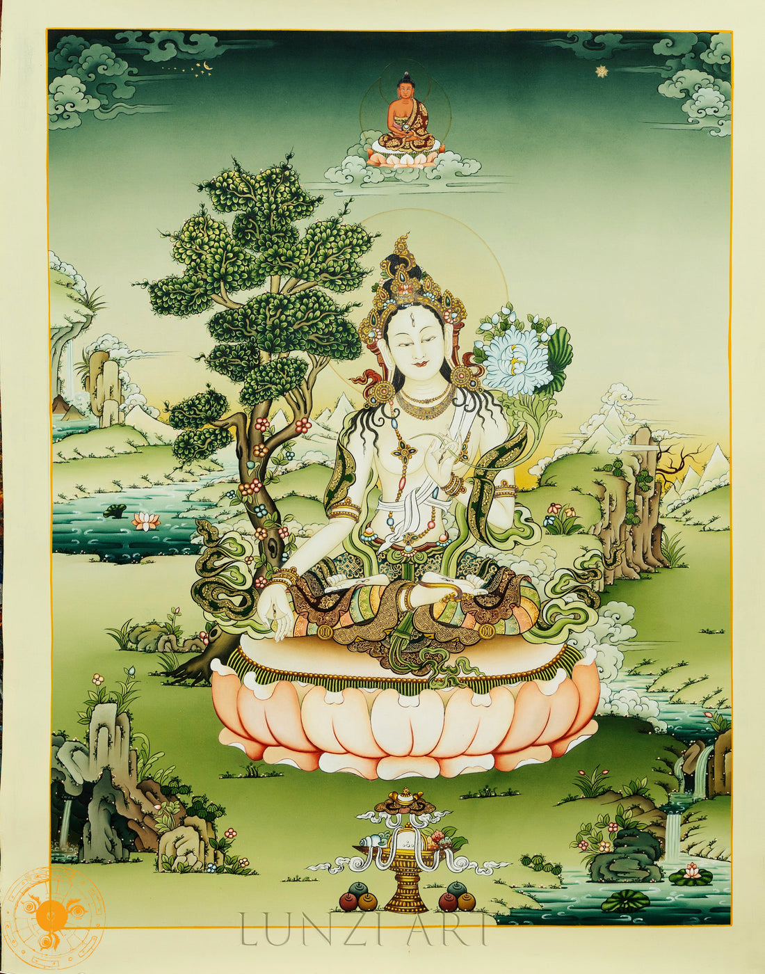 Fine hand-painted White Tara, the goddess of Tibetan Buddhism - Thangka