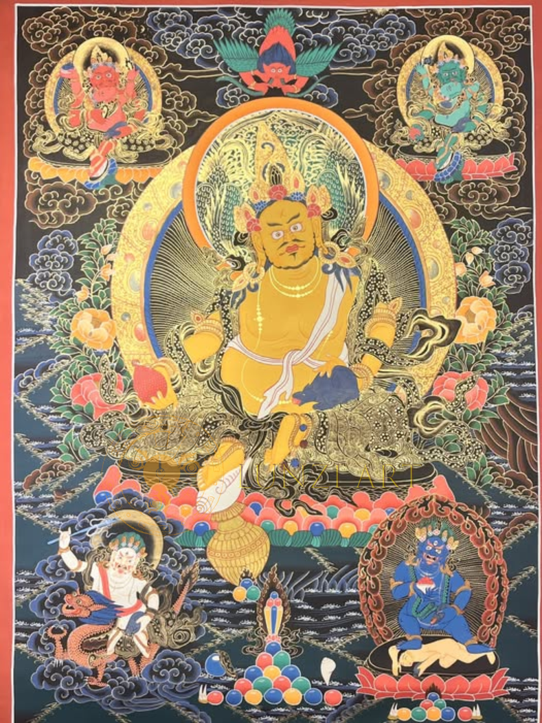 Five Jambhala Thangka: The Golden Assembly of Wealth and Prosperity - 