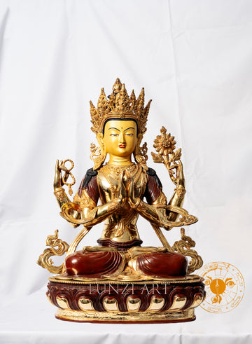 Four-Armed Avalokitesvara Bodhisattva Statue | Copper Gilded, Half Gold Plated - S-P-BA-HG -CG-C-0026