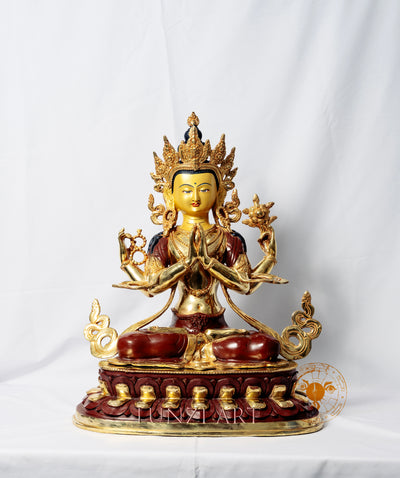 Four-Armed Avalokitesvara Bodhisattva Statue | Copper Gilded, Half Gold Plated - S-P-BA-HG -CG-C-0027