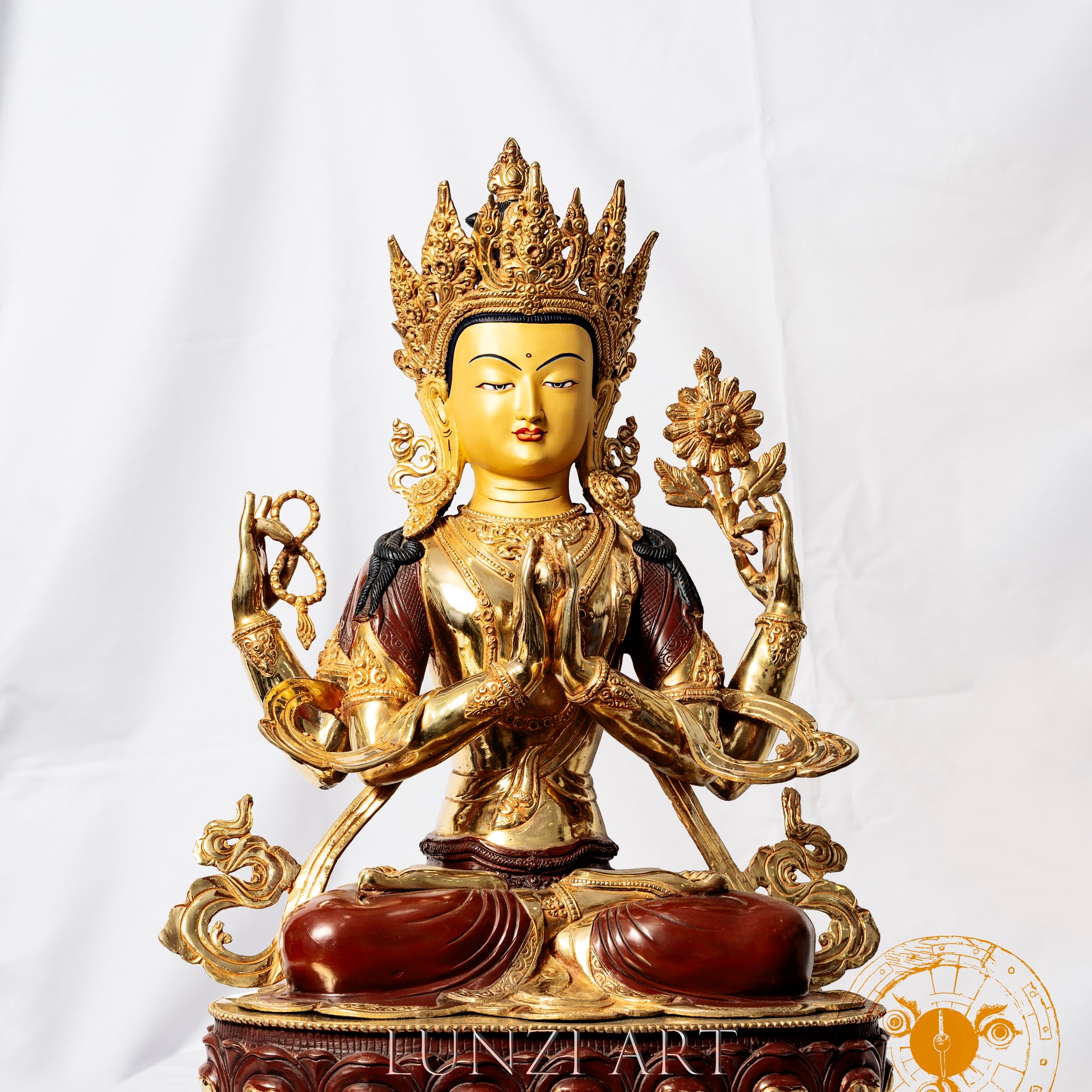 Four-Armed Avalokitesvara Bodhisattva Statue | Copper Gilded, Half Gold Plated - statues