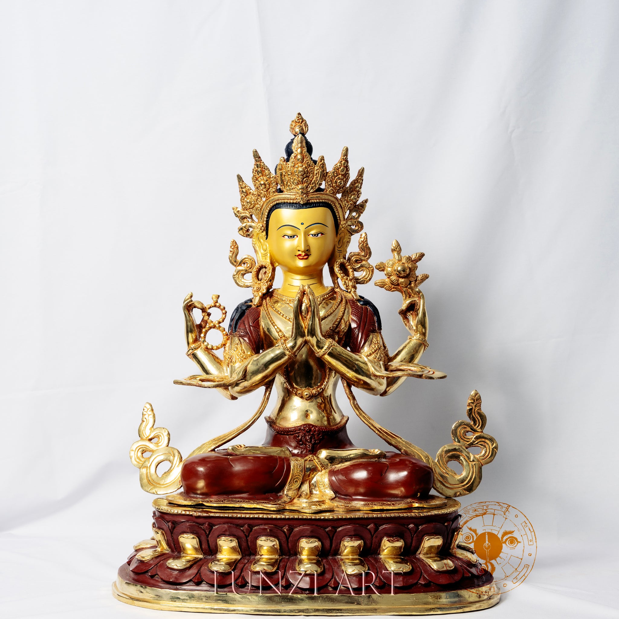 Four-Armed Avalokitesvara Bodhisattva Statue | Copper Gilded, Half Gold Plated - statues