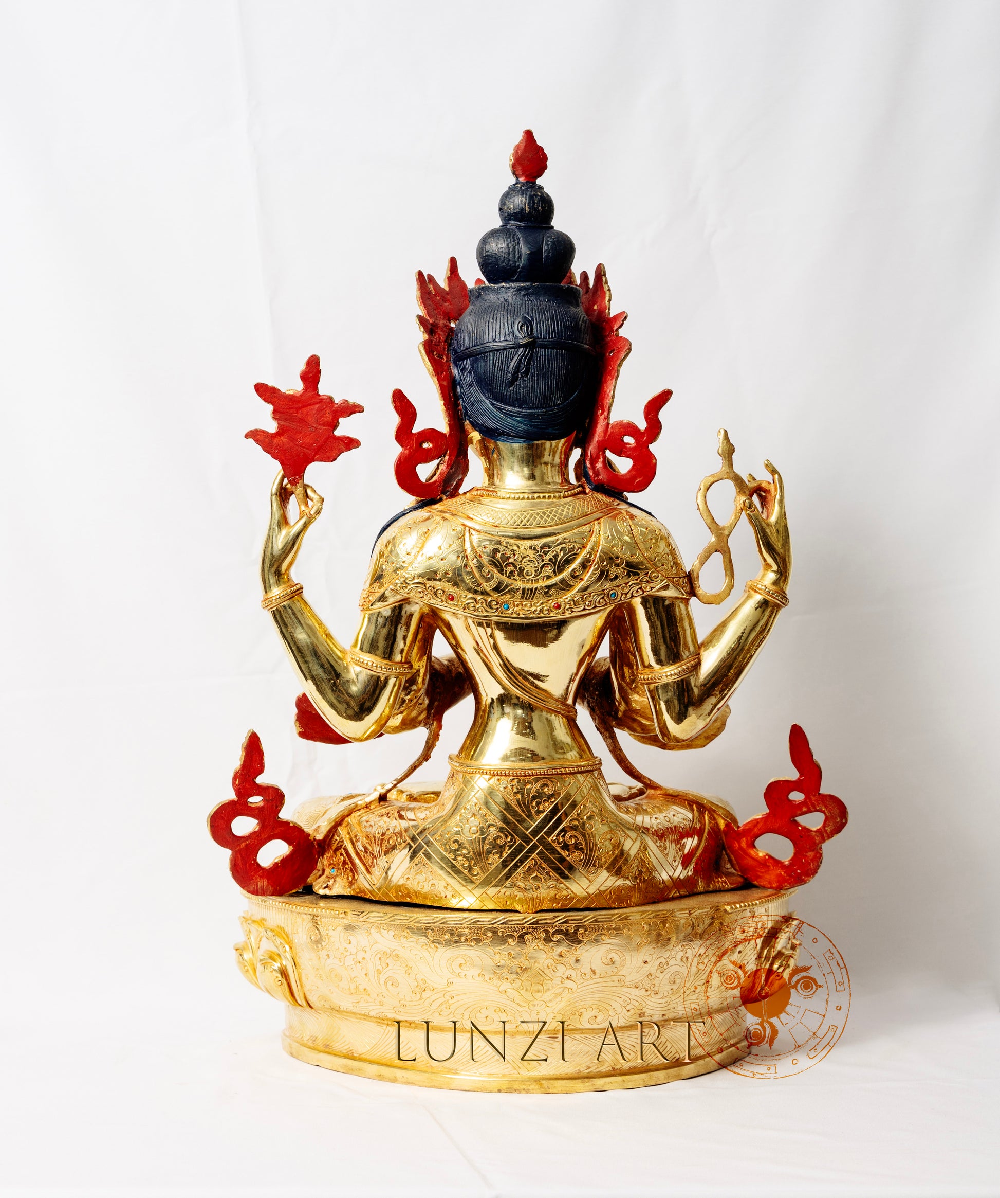 Four-Armed Chenrezig Avalokitesvara Statue | 24k Gold Plated Pure Copper Gilded - S-P-BA-FG -CG-C-0019