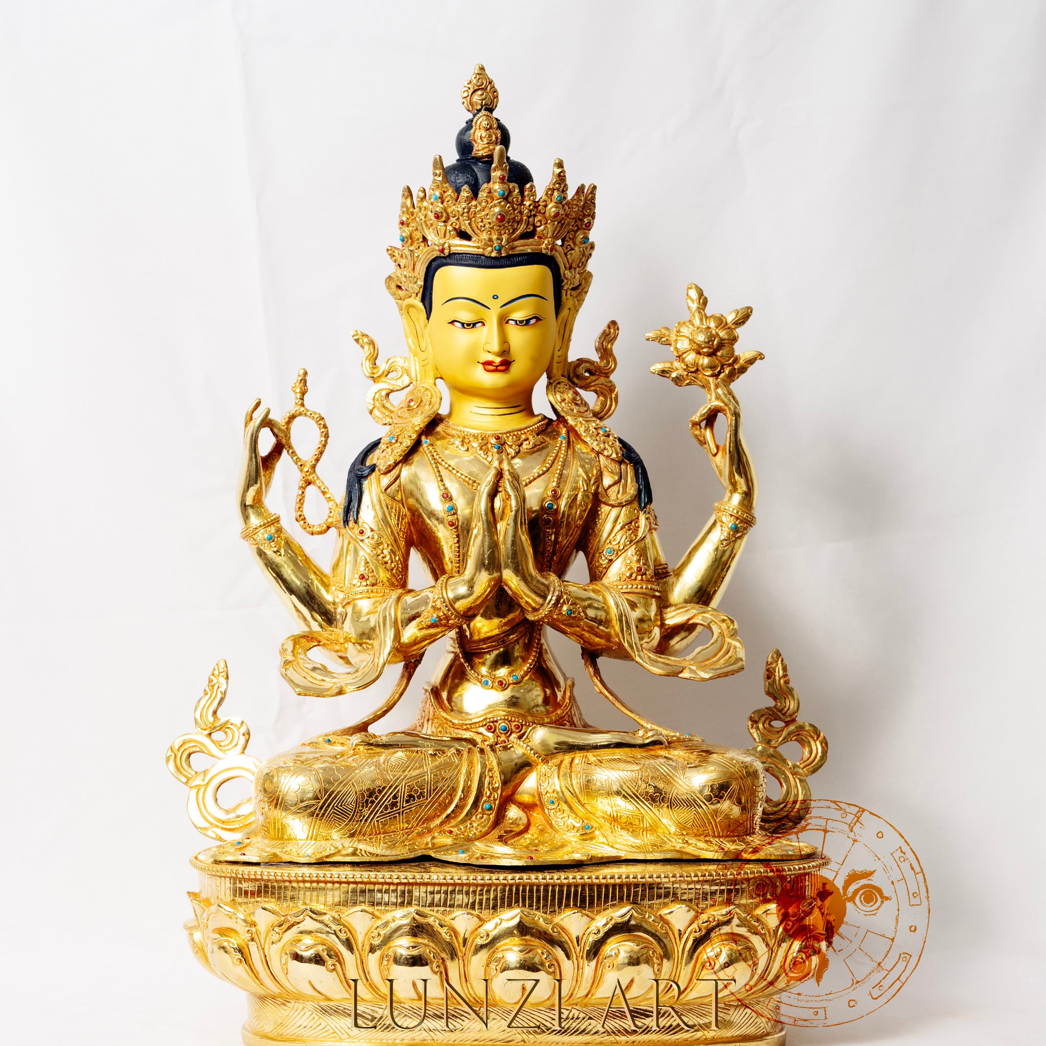Four-Armed Chenrezig Avalokitesvara Statue | 24k Gold Plated Pure Copper Gilded - statues