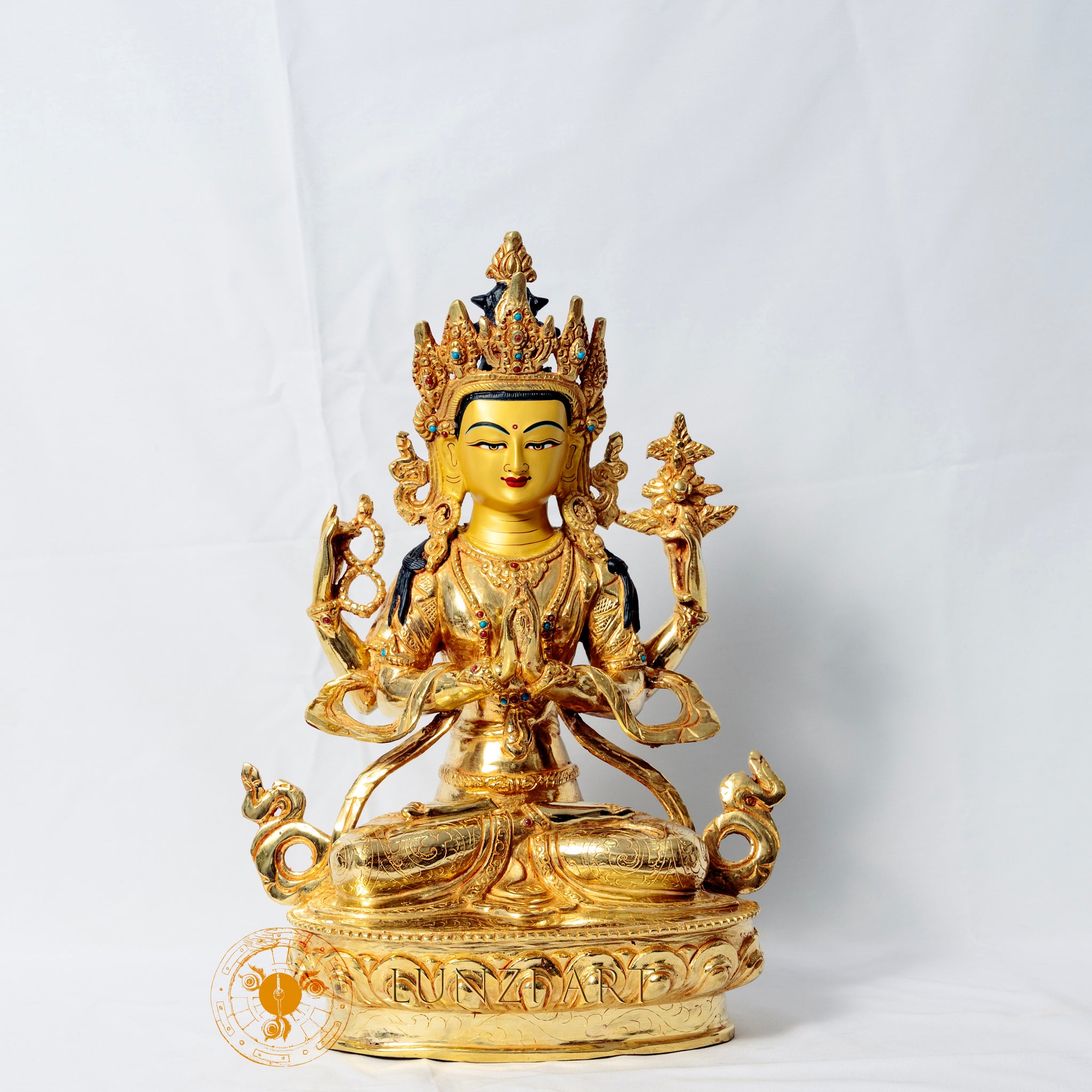 Four-Armed Chenrezig Avalokitesvara Statue | 24k Gold Plated Pure Copper Gilded - statues