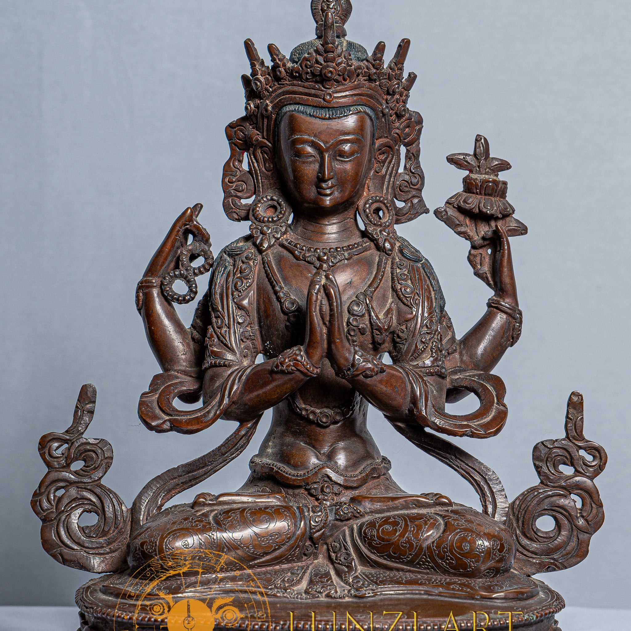 Four-Armed Chenrezig Avalokitesvara Statue | Antique Copper - statues
