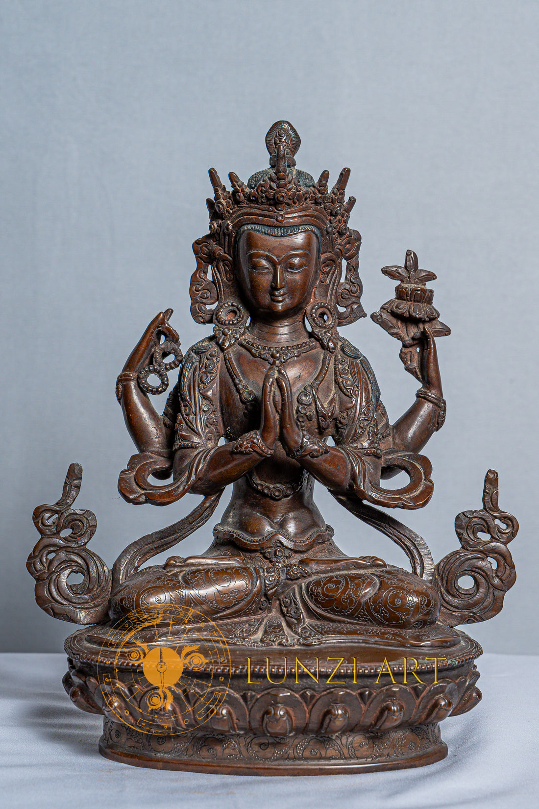 Four-Armed Chenrezig Avalokitesvara Statue | Antique Copper - statues