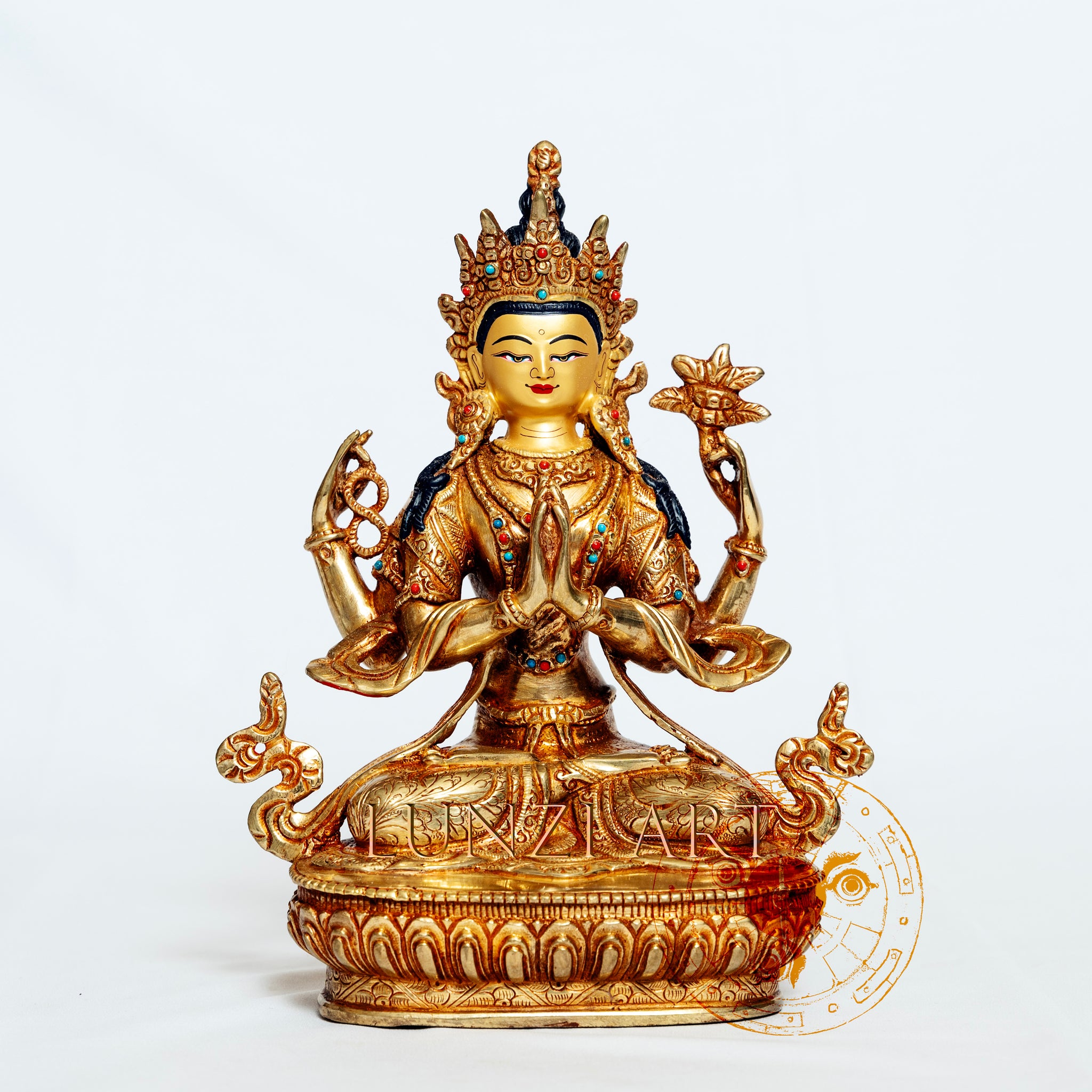Four-Armed Chenrezig Avalokitesvara Statue | Brass with 24k Gold Plating - statues