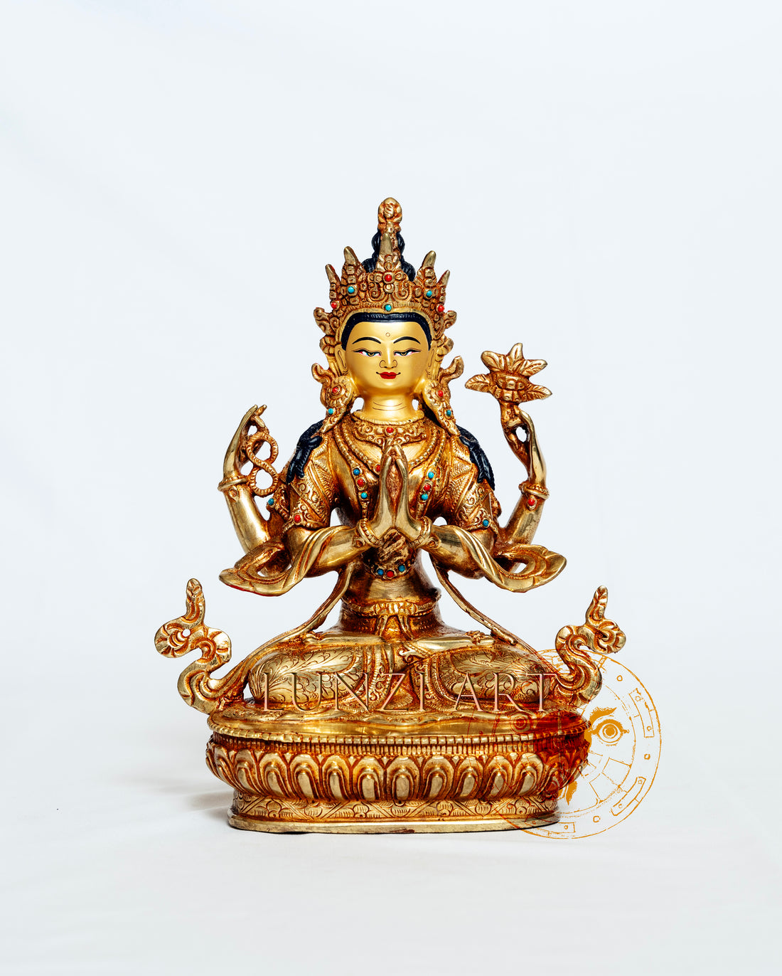 Four-Armed Chenrezig Avalokitesvara Statue | Brass with 24k Gold Plating - statues