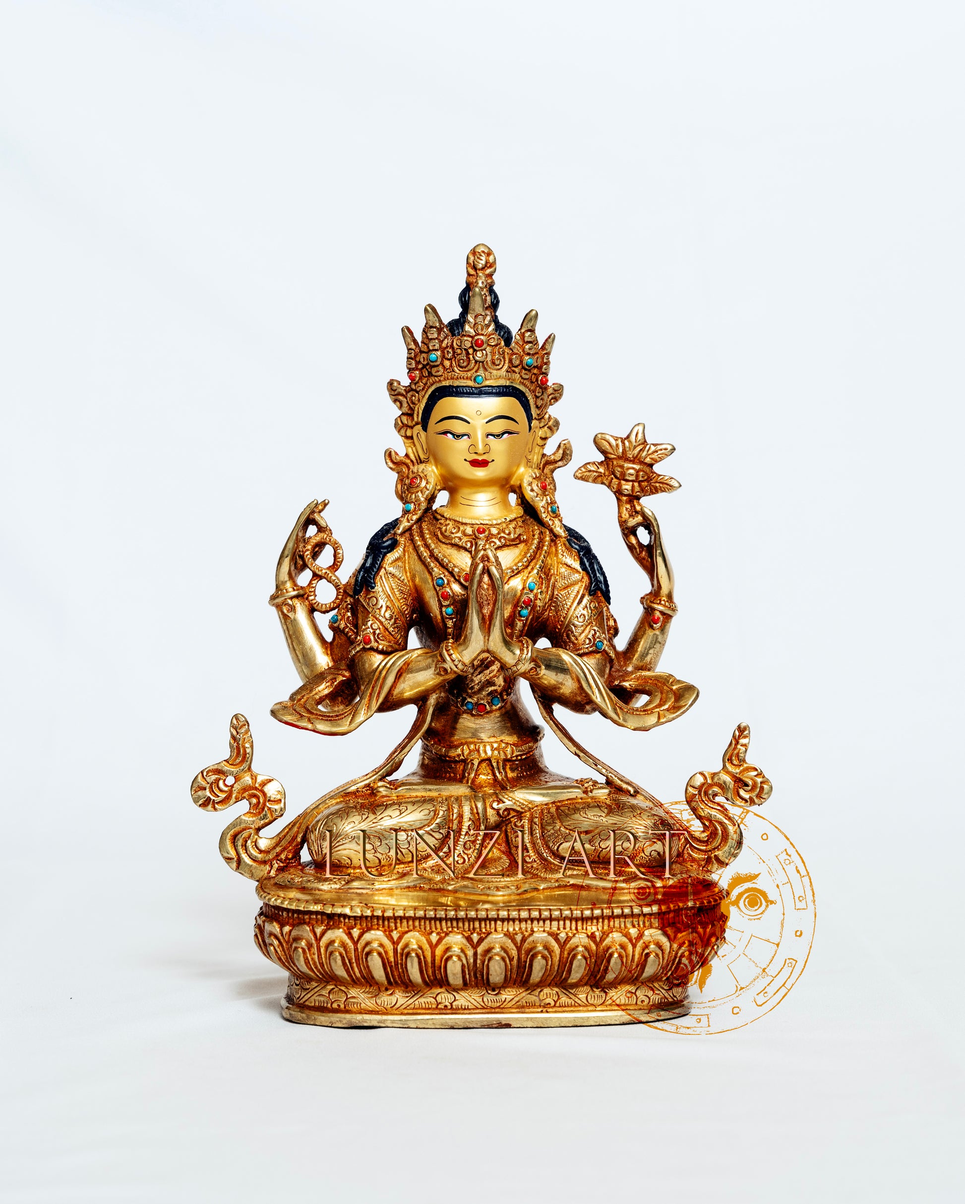 Four-Armed Chenrezig Avalokitesvara Statue | Brass with 24k Gold Plating - statues