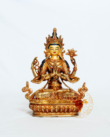 Four-Armed Chenrezig Avalokitesvara Statue | Brass with 24k Gold Plating - statues