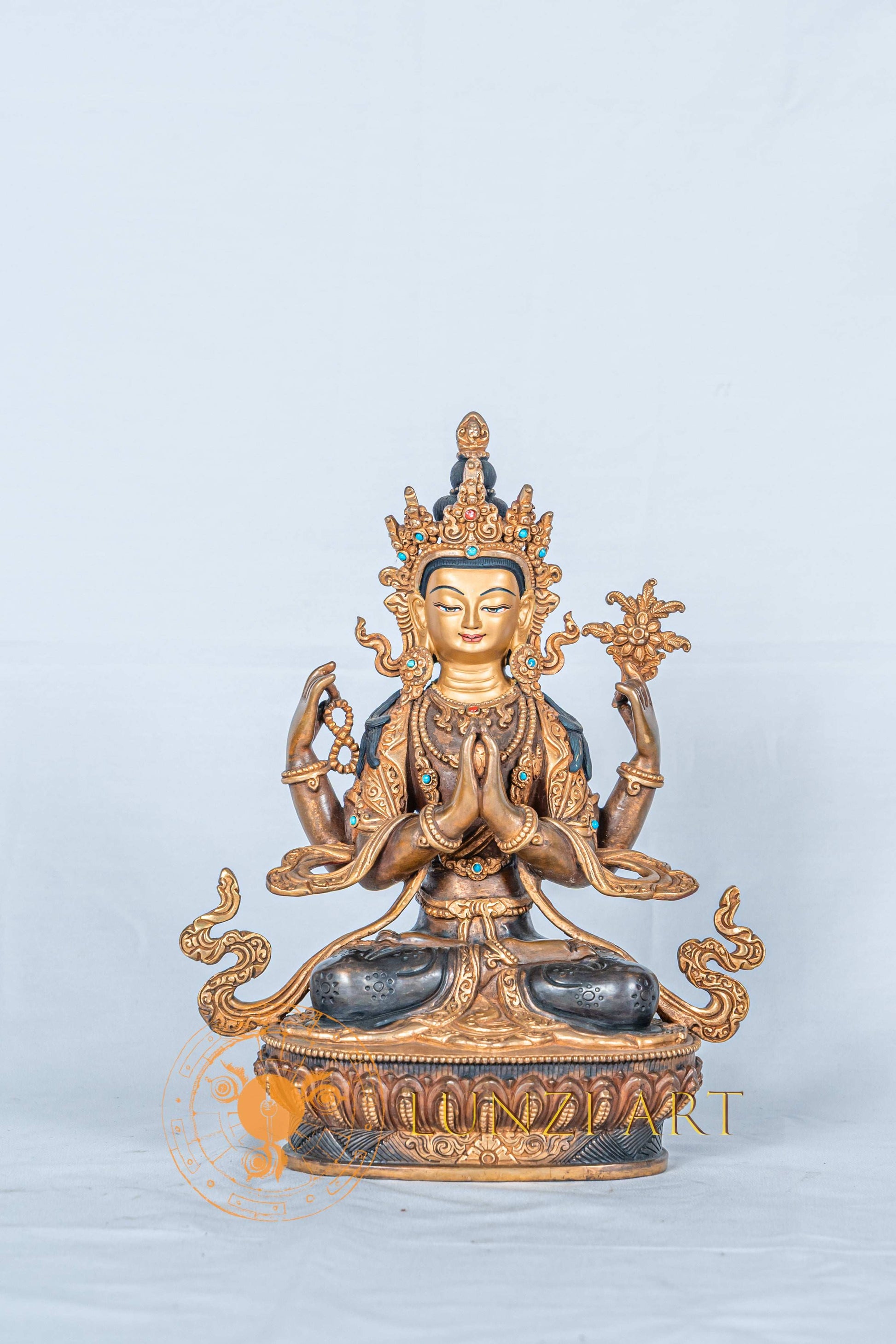 Four Armed Chenrezig Avalokitesvara Statue | Half Gold Plated - S-B-RM-HG-CG-C-0115