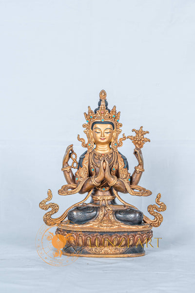 Four Armed Chenrezig Avalokitesvara Statue | Half Gold Plated - S-B-RM-HG-CG-C-0115