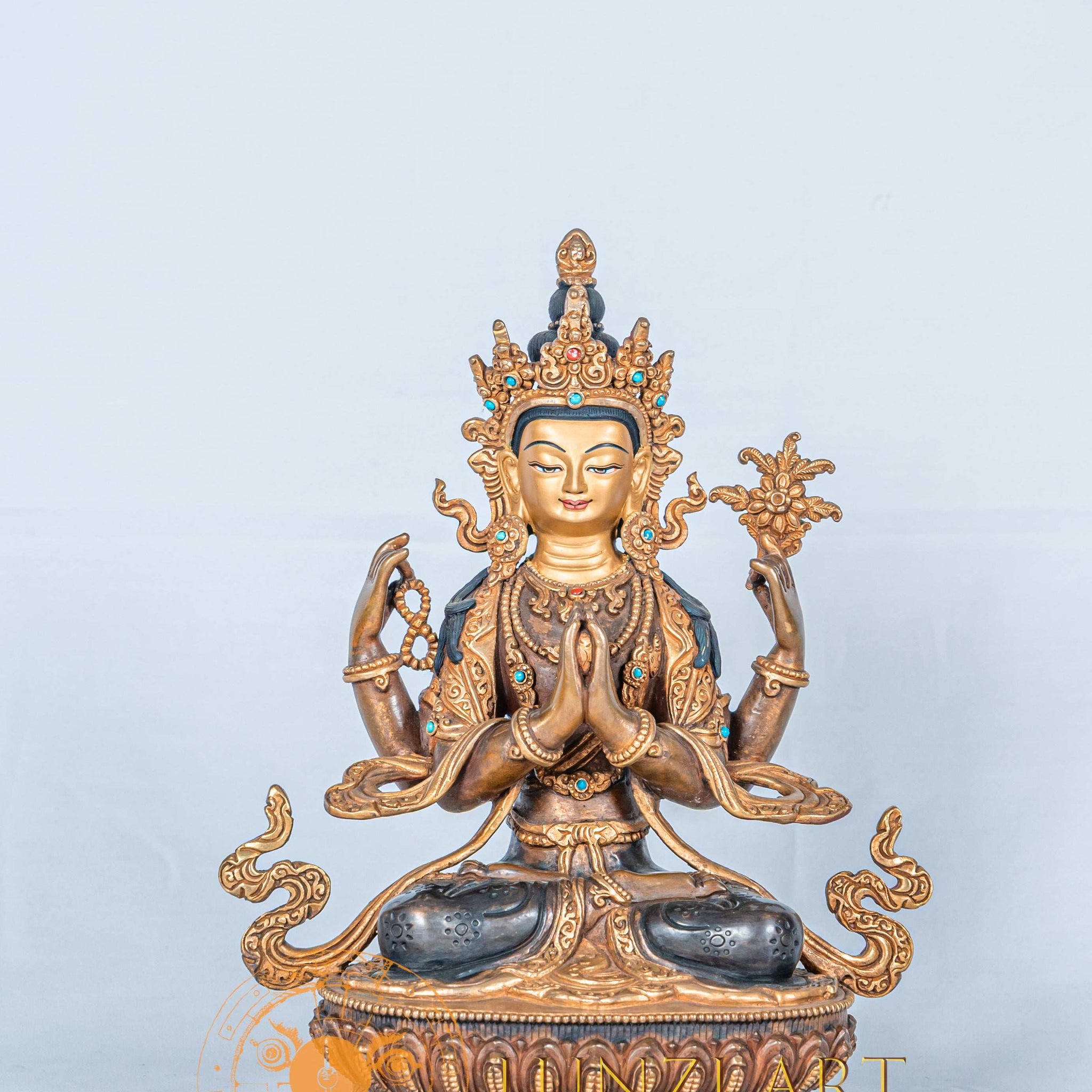 Four Armed Chenrezig Avalokitesvara Statue | Half Gold Plated - statues