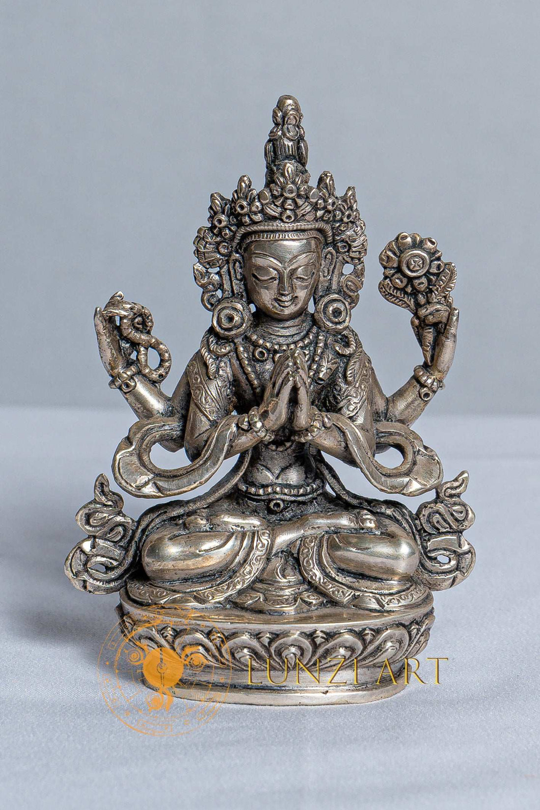 Four-Armed Chenrezig Avalokitesvara  Statue | Pure Silver - statues