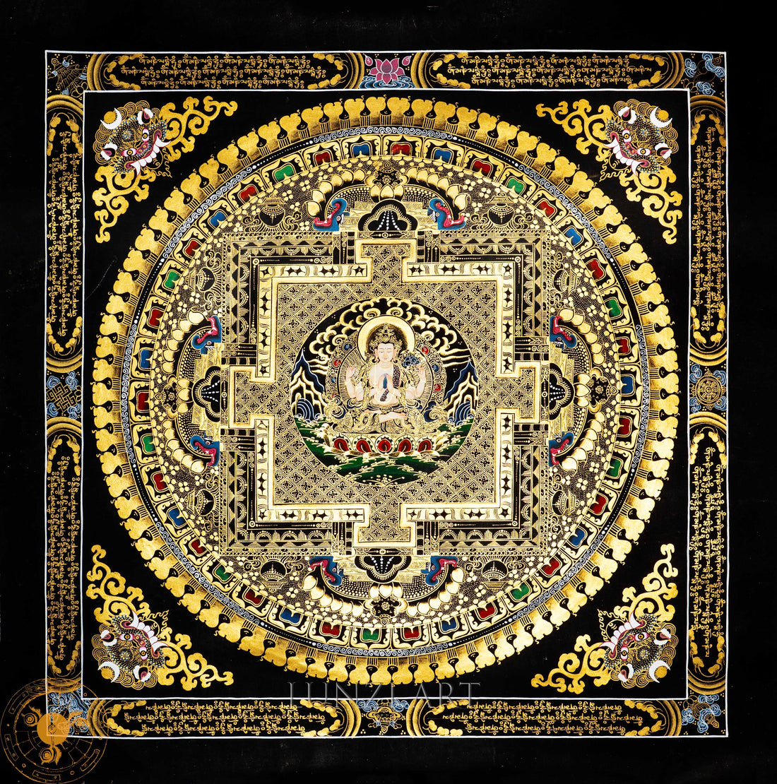Four-Armed Chenrezig Mandala Thangka: The Bodhisattva of Compassion - T-PS-SS-BB-CM-0047