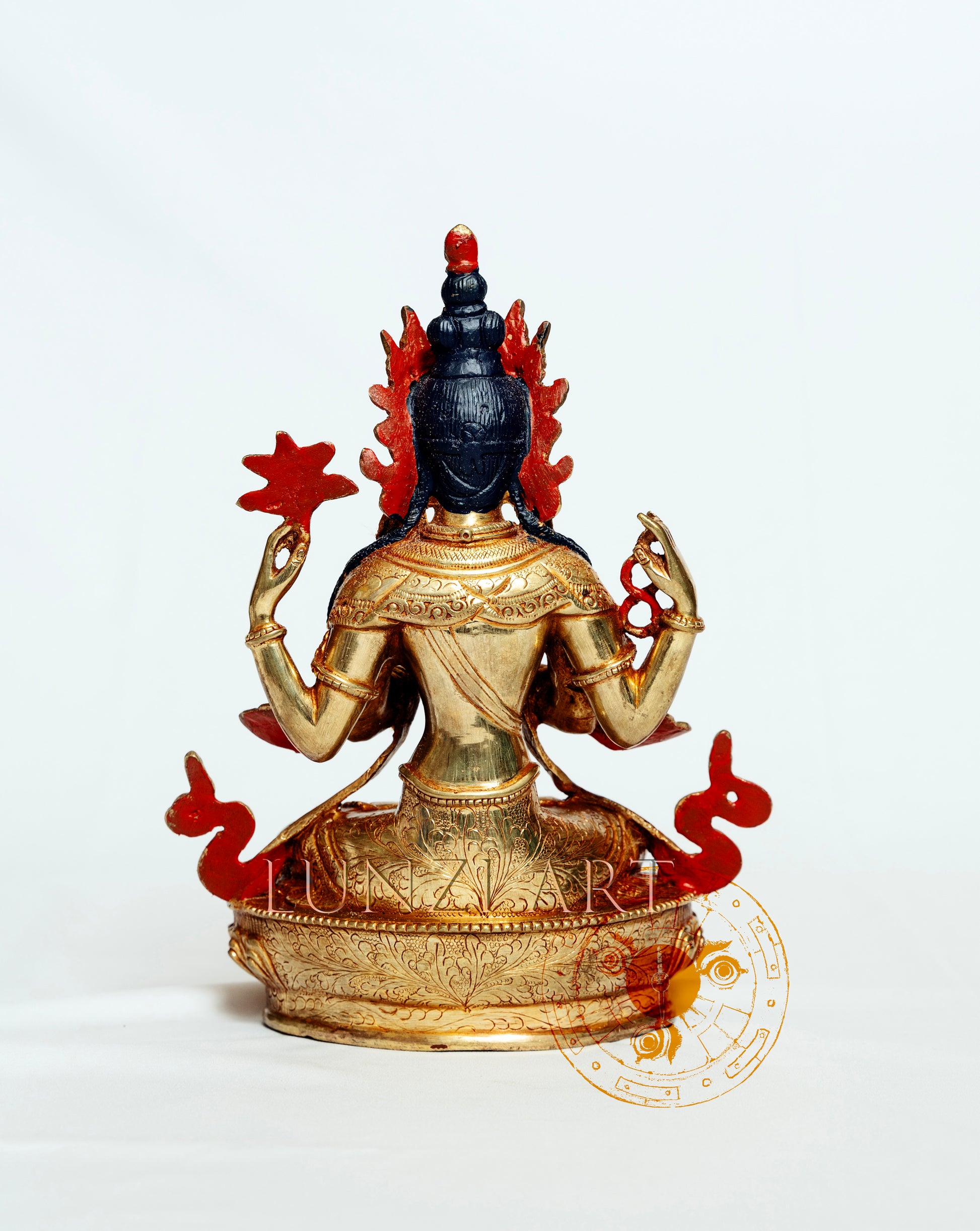 Four-Armed Chenrezig Statue |Brass with 24K Gold Plating - S-B-HT-FG-CG-C-0010