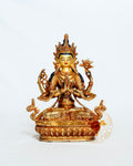 Four-Armed Chenrezig Statue |Brass with 24K Gold Plating - S-B-HT-FG-CG-C-0010