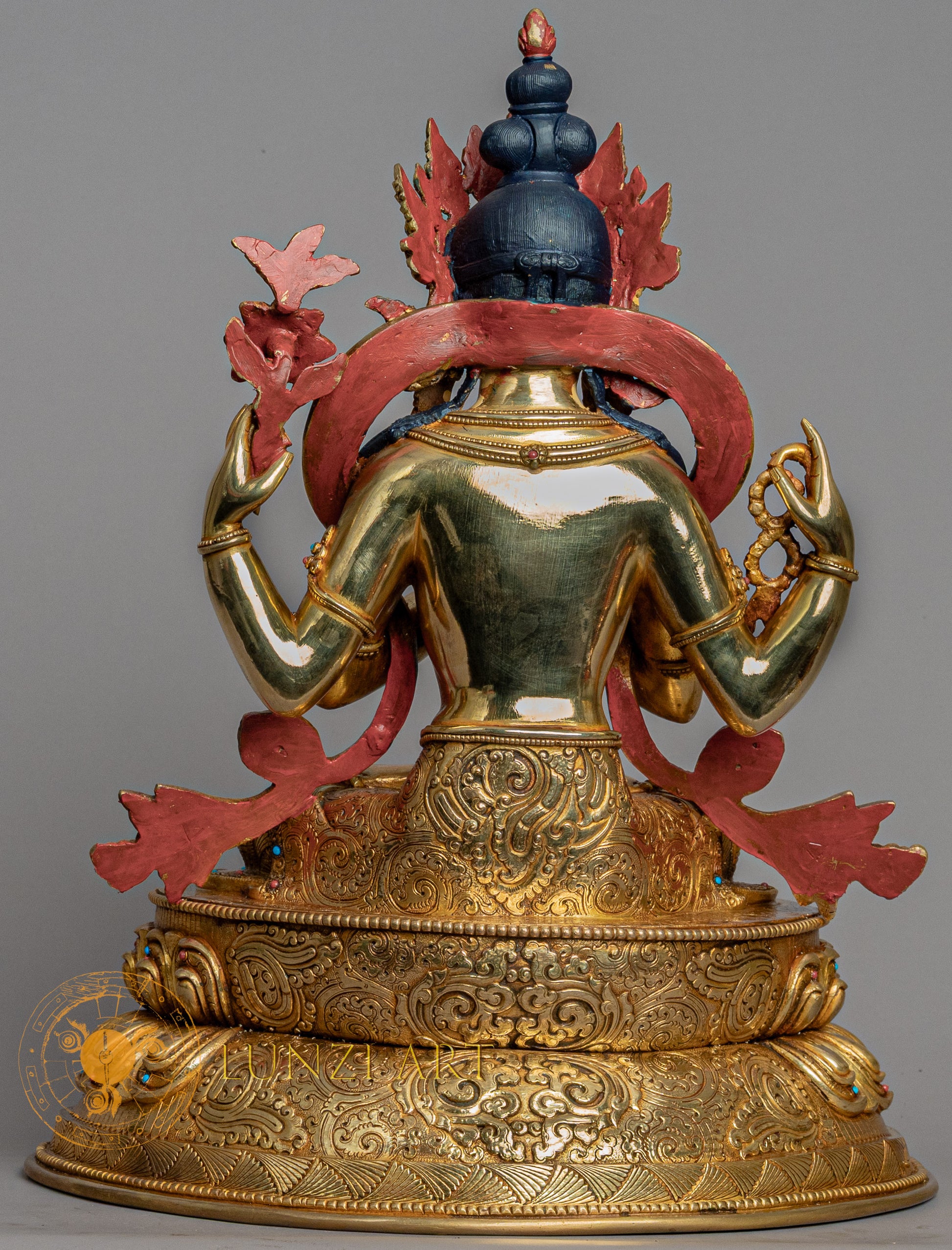 Four Armed Chenrezig Statue | Fully Gold-Plated Copper - S-B-BA-FG-CG-C-0126