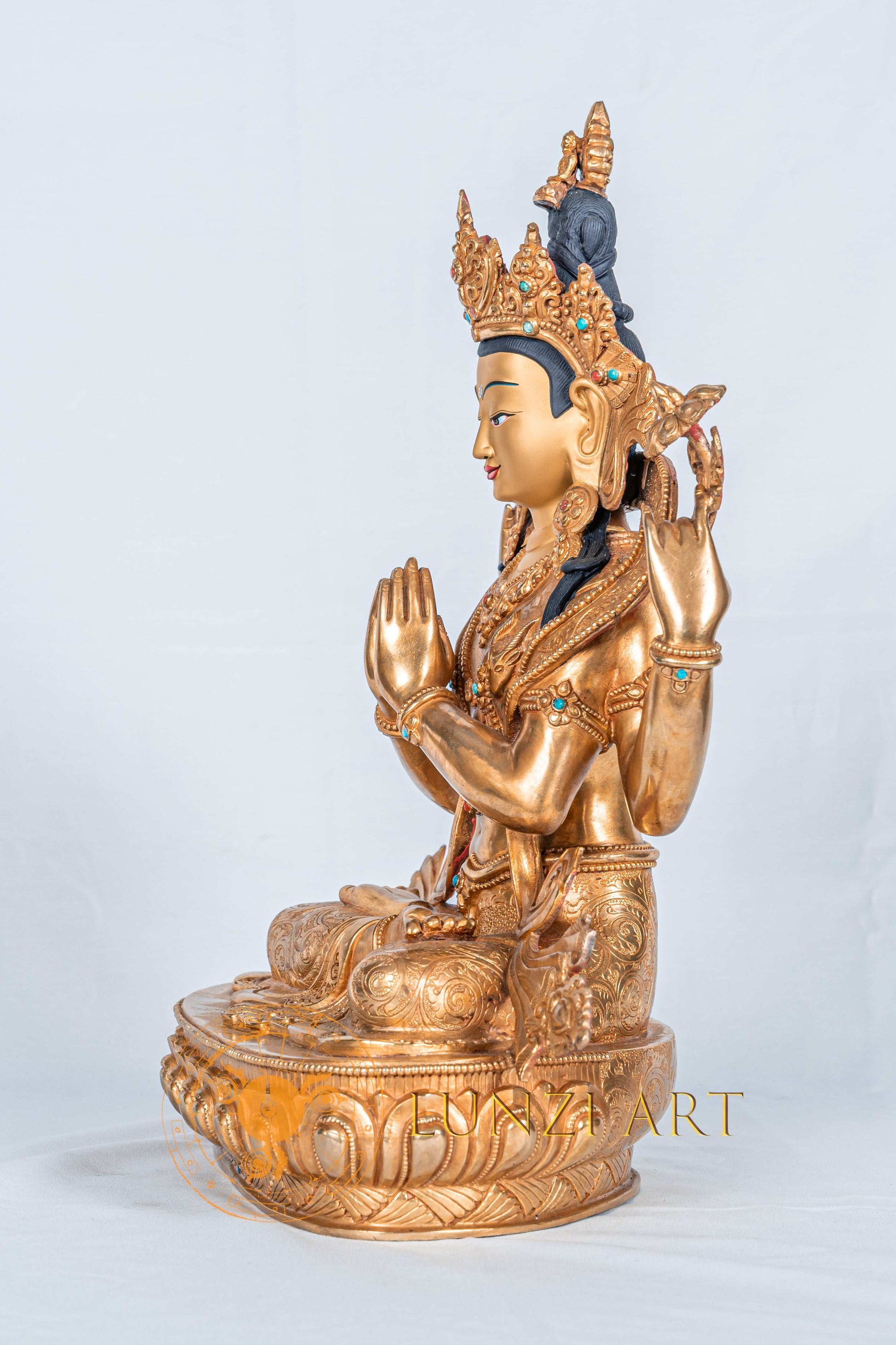 Four Armed Chenrezig Statue | Fully Gold-Plated Copper - statues