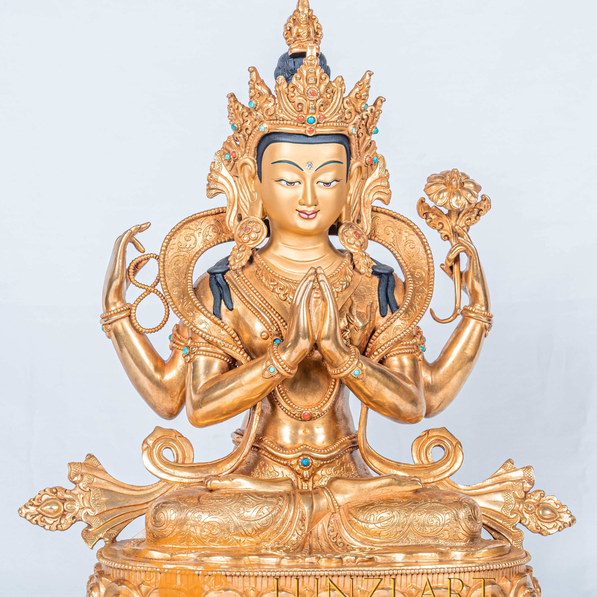 Four Armed Chenrezig Statue | Fully Gold-Plated Copper - statues