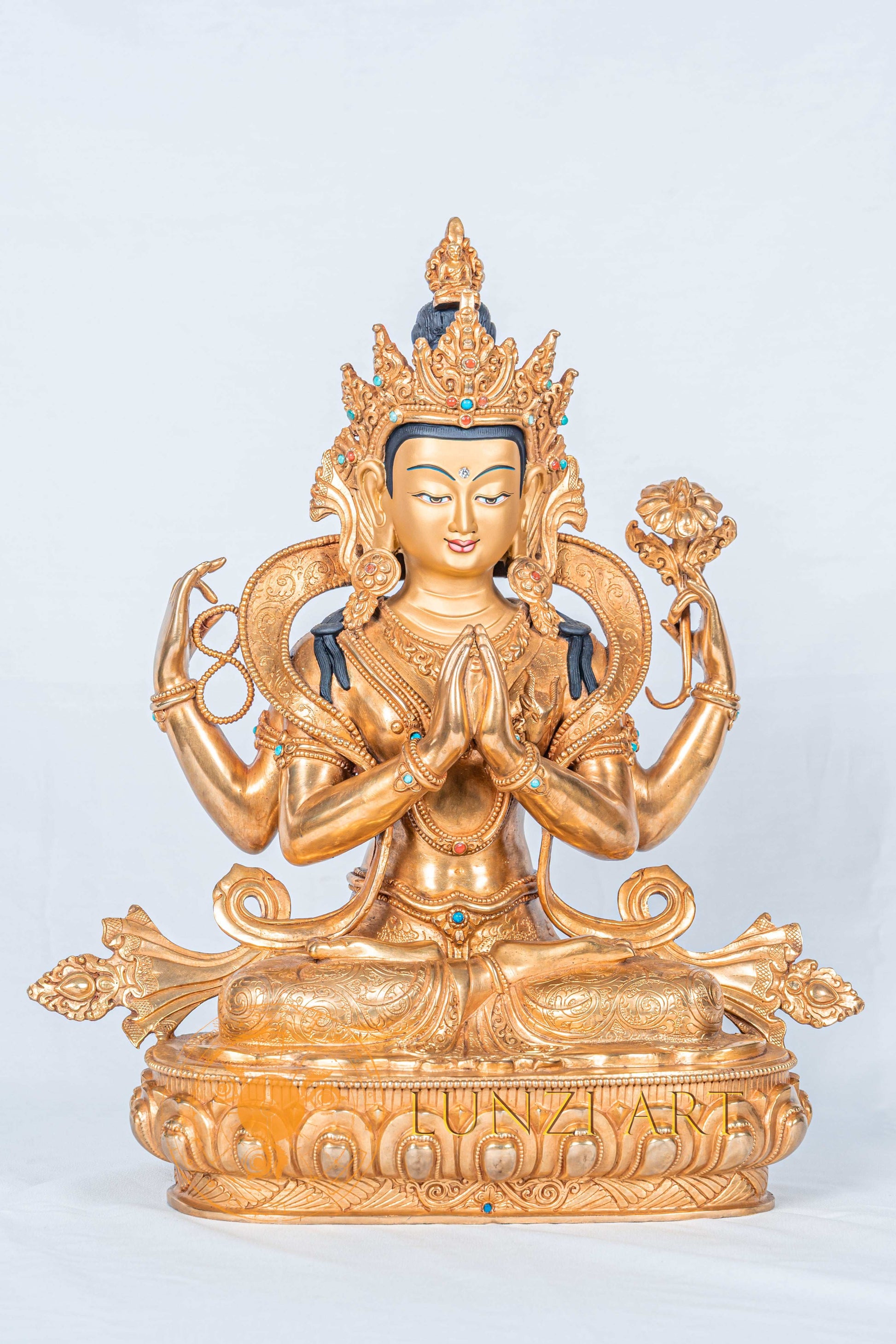 Four Armed Chenrezig Statue | Fully Gold-Plated Copper - statues