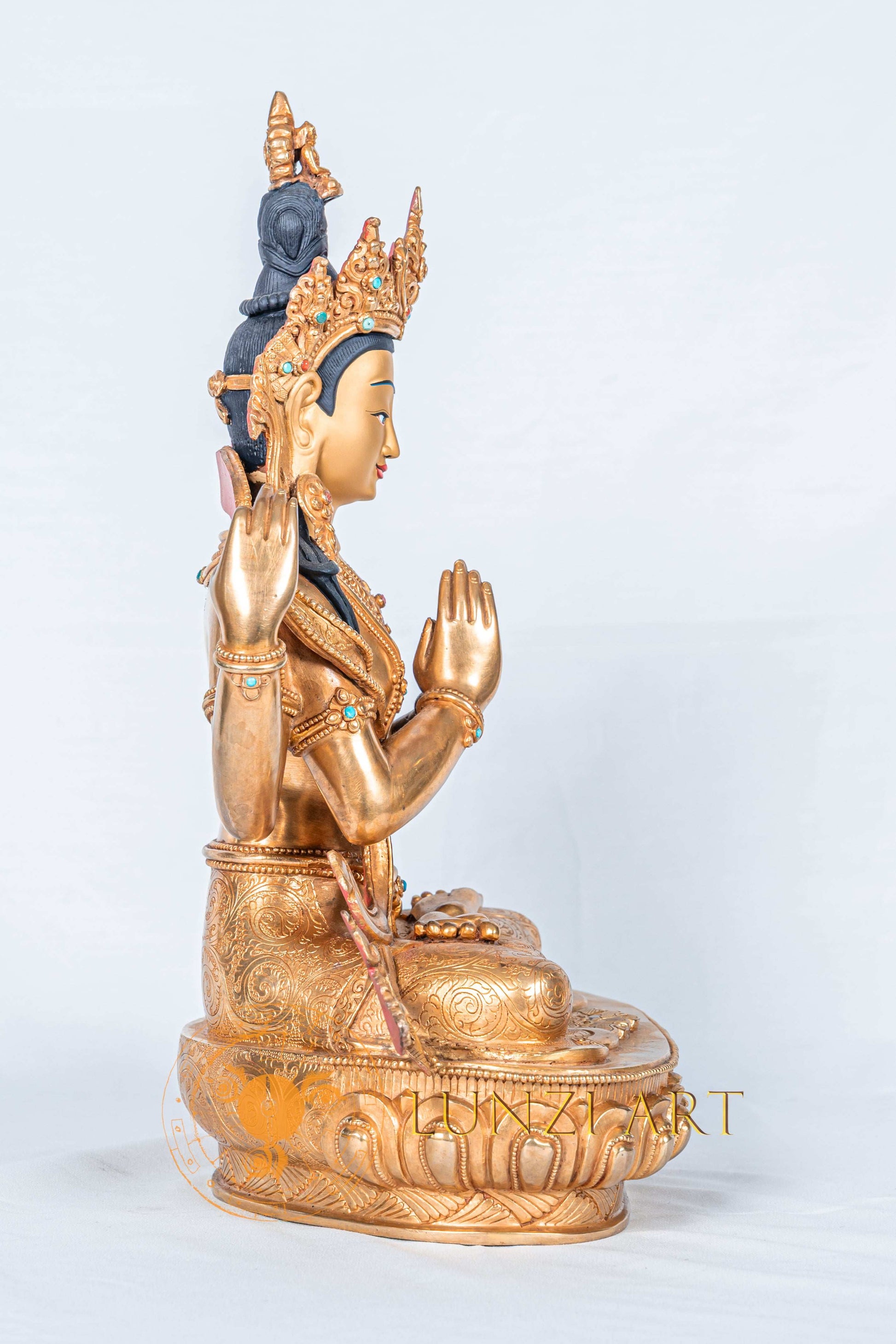 Four Armed Chenrezig Statue | Fully Gold-Plated Copper - statues